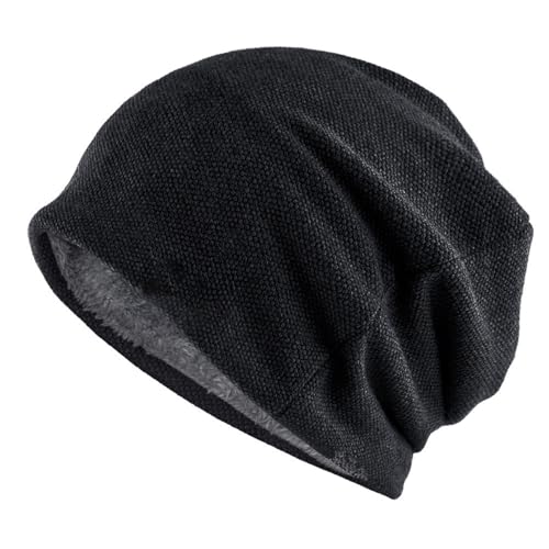 Kopfkappe Lose Strickmütze Outdoor Beanie Wintermütze Weiche und Warme Mütze Schwarz (Dicker Stil) von Aomhrek