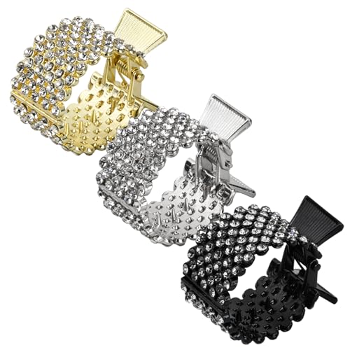 Packung mit 3 Haarspangen für Frauen, Rutschfeste Haarspangen für Dickes Haar, Modische Haarspangen für Dünnes Haar, Hochpony Strass Haarspangen, Strass Haarspangen in Gold, Silber, Schwarz von Aomhrek