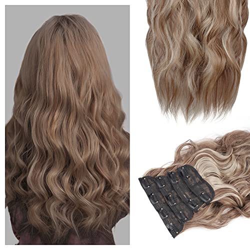AOMIG Clip in Extensions, 4PCS Haarverlängerungen mit Clips, Synthetik Gewellte Lockig Haarextension, Wavy Haar Extensions Clip in Haarteil, Naturliches Hair Extensions für Frauen Damen (Braun) von Aomig