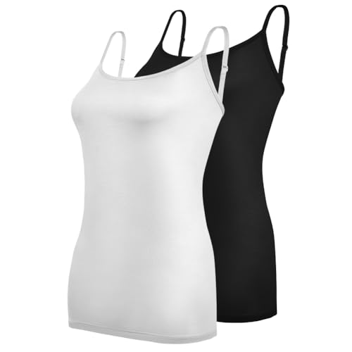 Aomig Spaghettiträgern Top Unterhemden Damen, 2 Pack of Verstellbare Adjustable Trägerunterhemd, Ladies Slim Fit Tank Top with Thin Straps, Women's Sleeveless Undershirts Top für Frauen und Mädchen(L) von Aomig