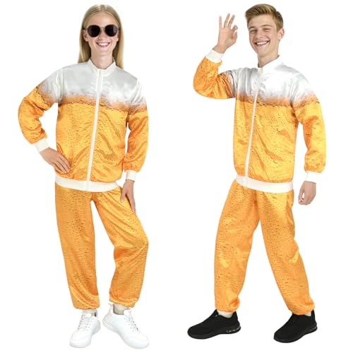 Aomig 90er 80er Jahre Kostüm Erwachsene Retro Outfit Trainingsanzug Bieranzug Disco Ganzkörperanzug mit Bier Print Bad Taste Partner Outfit mit Jacke und Hose für Oktoberfest Party Karneval (Gelb-L) Aomig 90er 80er Jahre Kostüm Erwachsene Retro Outfit Trainingsanzug Bieranzug Disco Ganzkörperanzug mit Bier Print Bad Taste Partner Outfit mit Jacke und Hose für Oktoberfest Party Karneval (Gelb-L) von Aomig