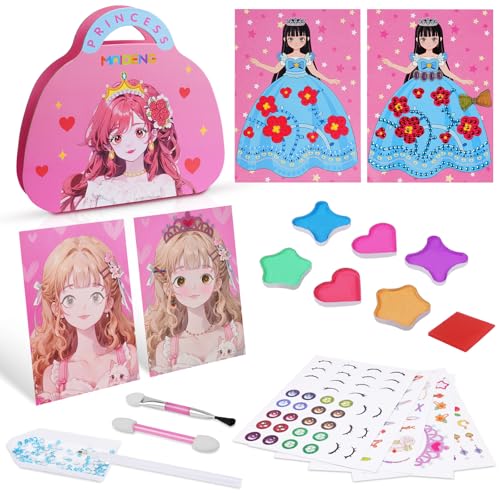 Aomig Anziehspielset 8 Pcs Prinzessinnen Anziehspiel Schminkspiel Papier Make Up Spiel für Mädchen Papier-Make-up-Spielzeugset Modedesign Bastelset DIY Spielzeug für Kinder Geschenke Mädchen 4~8 Jahre von Aomig