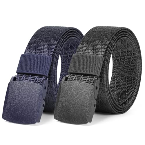Aomig Arbeitsgürtel Herren Verstellbarer Nylon Stoffgürtel Koppelgürtel für Männer Frauen Outdoor Stoff Tactical Belt Schnellverschluss Gürtel Ohne Löcher Größe Angepasst (B-2PCS-Schwarz, Dunkelblau) von Aomig