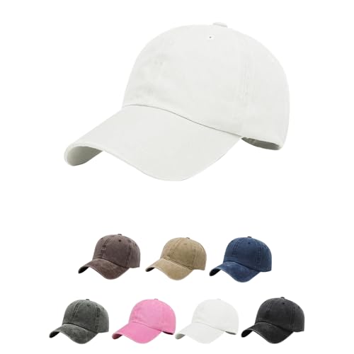 Aomig Basecap Unisex, Retro Baseball Cap Herren und Damen, Einstellbare Kappe mit Schirm, Sonnenschutz Baseballkappe für Outdoor Running Tennis Golf Reisen(Weiß) von Aomig