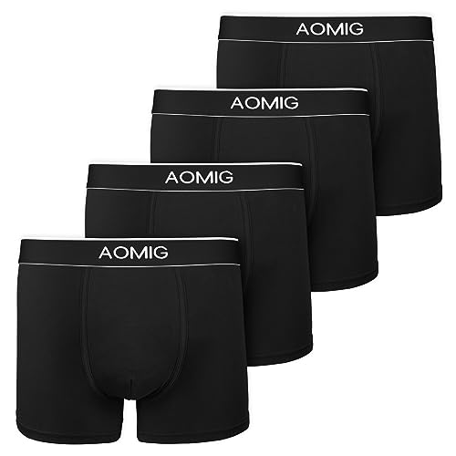 Aomig Boxershorts Herren, 4er Pack Schwarz Männer Unterwäsche Boxer Baumwolle，Male Boxershorts Hipster, Unterhosen Männer Atmungsaktive, Weiche Boxershorts(Gr. M) von Aomig