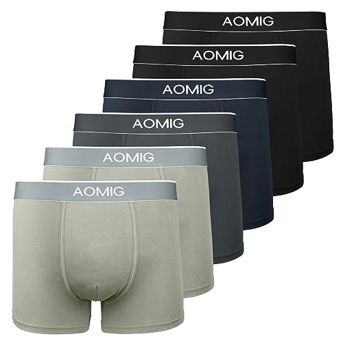 Aomig Boxershorts Herren, 6er Pack Gemischte Farbe Männer Unterwäsche Boxer Baumwolle，Male Boxershorts Hipster mit Elastischem Bund, Unterhosen Atmungsaktive, Weiche Boxershorts(Gr. L) von Aomig