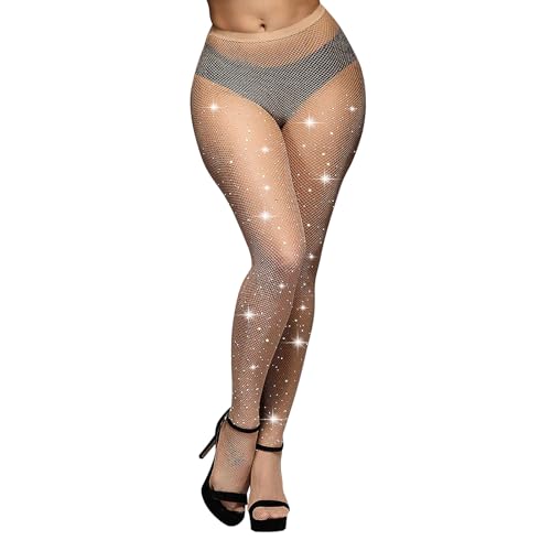 Aomig Damen Funkeln Strass Netzstrumpfhose Glitzer Mesh Taille Glitzernde Strümpfe Transparent Glänzend Strumpfhosen Strassstrümpfe Leggings für Party Performances Tänze Halloween Cosplay (Hautfarben) von Aomig