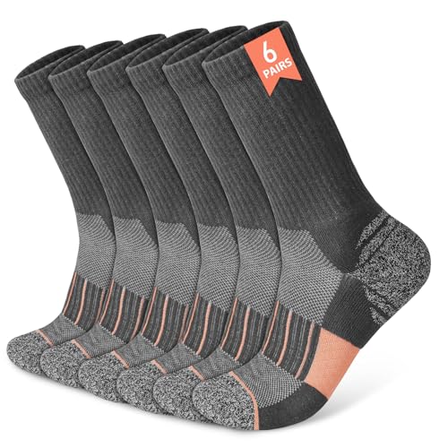 Aomig Dickes Wandersocken Herren Damen 6Paar Socken Arbeitssocken Thermosocken Baumwolle Winter Warme Socken Unisex Dicke Atmungsaktiv Sportsocken Trekkingsocken Outdoor Work Socks Laufsocken (Grau,M) von Aomig