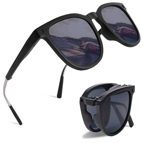 Aomig Faltbare Sonnenbrille, Folding Retro Sportbrille für Herren Damen, Rahme Ultra Leicht Brille mit UV 400 Schutz, Unisex Mode Sunglasses zum Golf Fahrrad Reise Outdoor Sport (Grau) von Aomig