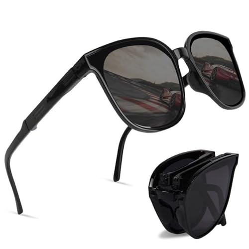 Aomig Faltbare Sonnenbrille, Polarisiert Folding Retro Sportbrille für Herren Damen, Rahme Ultra Leicht Brille mit UV 400 Schutz, Unisex Mode Sunglasses zum Golf Fahrrad Reise Outdoor Sport (Schwarz) von Aomig