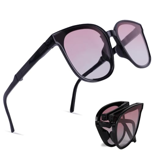 Aomig Faltbare Sonnenbrille, Polarisiert Folding Sportbrille für Herren Damen, Rahme Ultra Leicht Brille mit UV 400 Schutz, Unisex Mode Sunglasses zum Golf Fahrrad Reise Outdoor Sport(Allmählich Rosa) von Aomig