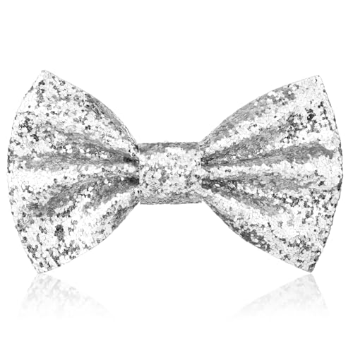 Aomig Glitzer Fliege Herren, Pailletten Fliegen für Männer, Schmale Smoking Fliege Schleife mit Haken, Kostümzubehör Verstellbare Bow Tie für Hochzeit Party, Karneval, Fasching(Silber) von Aomig