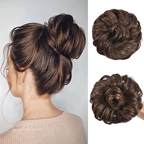 Aomig Haarteil mit Gummiband, Dutt Haarteil Oberkopf Gelockt Haargummi Mit Haaren, Haardutt Hochsteckfrisuren Haarverlängerung Messy Bun Haarteile für Damen Mädchen Pferdeschwanz (Dunkelbraun) von Aomig