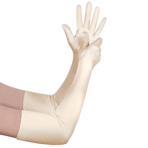 Aomig Handschuhe Damen Lange Braut Handschuhe Satin Abendhandschuhe Elastic Fingerhandschuhe Ellenbogenhandschuhe 1920s Tanzhandschuhe für Classic Oper, Maskerade, Cosplay-Kostüme, Halloween (Sekt) von Aomig