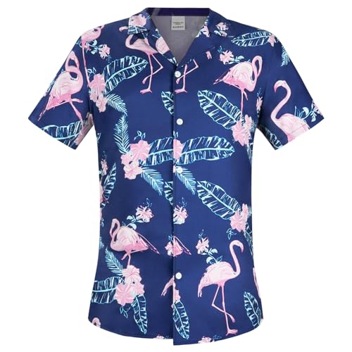 Aomig Hawaii Hemd Männer, Freizeit Herren Hawaiihemd Kurzarm, Bequemes Leichtes Kurzarmhemd Sommer, Button Down Strandurlaub Hemd Kurzarm, Regular Fit Shirt Faltenfrei(L) von Aomig
