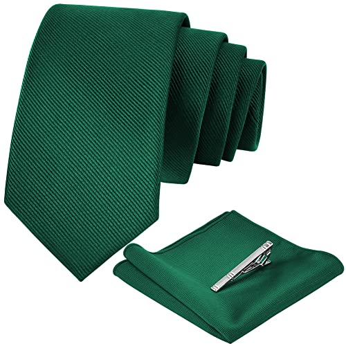 Aomig Herren Krawatten, 3-teiliges Set Krawatten Set mit Einstecktuch krawattenklammer, Schmale Krawatte 6 cm für Männer, Elegant Hochzeit Krawatte für Büro oder Festliche Veranstaltunge (Grün) von Aomig