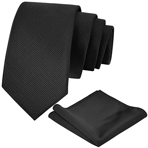 Aomig Herren Krawatten mit Einstecktuch, Schmale Krawatte 6 cm für Männer, Elegant Hochzeit Krawatte für Büro oder Festliche Veranstaltunge (Schwarz) von Aomig