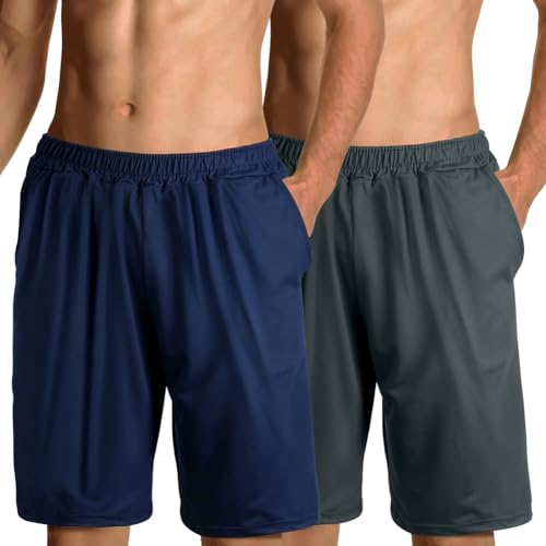 Aomig Herren Schlafanzughose Kurz, Schlafshorts Pyjamahose Herren, Dehnbare Leicht Pyjamshorts Pyjamaunterteil Freizeithose, Loungehose Kurz Männer mit Elastischer Bund(Marineblau + Dunkelgrau-L) von Aomig