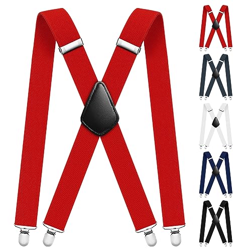 Aomig Hosenträger für Herren und Damen - Extra Stark Breit 3,5 Cm Mit 4 Metall Clips - Einstellbar und Elastisch Einheitsgröße, X Style (Rot) von Aomig
