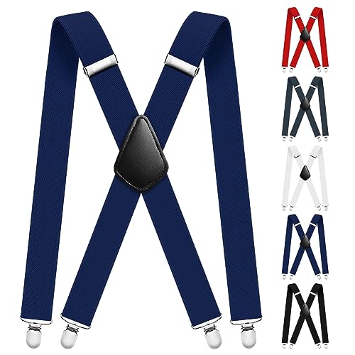 Aomig Hosenträger für Herren, Hosenträger Herren Extra Stark Breit 3,5 Cm mit Sehr Starken 4 Metall Clips, Einstellbar und Elastisch Einheitsgröße Hosenträger für Männer und Damen, X Style（Blau） von Aomig