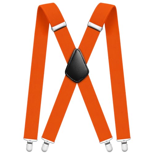 Aomig Hosenträger für Herren Hosenträger Herren Stark Breit 3,5 Cm mit Sehr Starken 4 Metall Clips Länge Einstellbar Elastisch Einheitsgröße Hosenträger Männer Damen Breit Lang X Style (Dunkelorange) von Aomig