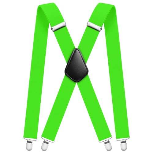 Aomig Hosenträger für Herren Hosenträger Herren Stark Breit 3,5 Cm mit Sehr Starken 4 Metall Clips Länge Einstellbar Elastisch Einheitsgröße Hosenträger Männer und Damen Breit Lang X Style (Grün) von Aomig