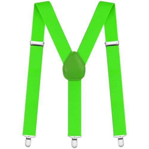 Aomig Hosenträger für Herren Hosenträger Herren Stark Breit 3,5 Cm mit Sehr Starken 4 Metall Clips Länge Einstellbar Elastisch Einheitsgröße Hosenträger Männer und Damen Breit Lang Y Style (Grün) von Aomig