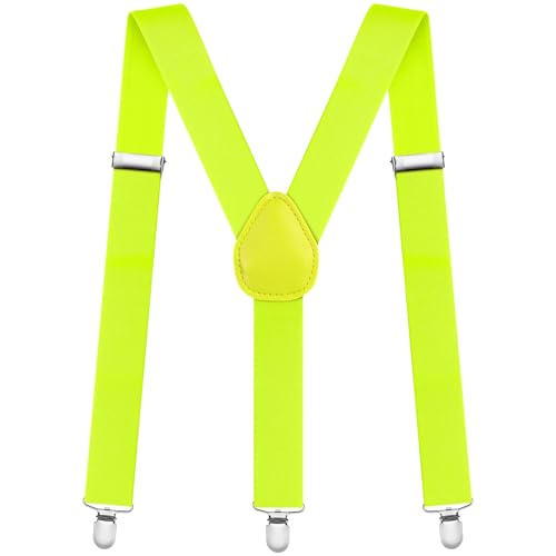 Aomig Hosenträger für Herren Hosenträger Herren Stark Breit 3,5 Cm mit Sehr Starken 4 Metall Clips Länge Einstellbar Elastisch Einheitsgröße Hosenträger Männer und Damen Breit Lang Y Style (Gelb) von Aomig