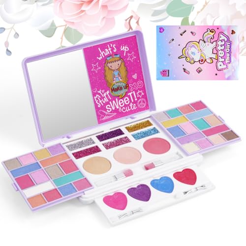Aomig Kinderschminke Set 43 Farben Schminke für Kinder Waschbares Sicheres Ungiftiges Schminkset Make Up Set Mädchen Geeignet für Weihnachten Geburtstag Karnevalsgeschenke für Kinder über 4 Jahre-Lila von Aomig
