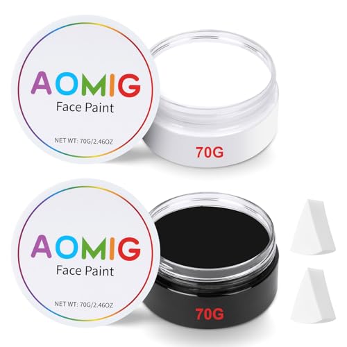 Aomig Körperfarben Upgrade70g 2Pcs Face Paint und Bodypainting Farben Schminke Kinder Waschbar Körperfarbe Gesichtsfarbe Kinderschminke Make up Theaterschminke Karneval Halloween Party (weiß+schwarz) von Aomig