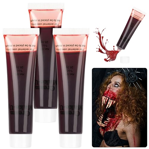 Aomig Kunstblut, 3x 28 ml Künstliches Plasma, Realistische Fake Blood, Kunstblut für Haut, Spezialeffekte, Wunden, Spezialeffekt Schminke für Halloween, Vampirblut Mottoparty, Karneval, Kinderschminke von Aomig