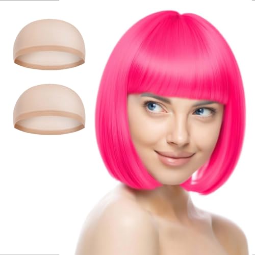 Aomig Kurze Bob Perücke, Wig mit 2 x Haarnetz, Bunte Neon-Bob-Perücke, Pony-Perücke Perücken Haarteile Cosplay für Nachtclub/Tanzen/Karneval/Fasching & Motto Party, Halloween Dekorationen (Rosérot/B) Aomig Kurze Bob Perücke, Wig mit 2 x Haarnetz, Bunte Neon-Bob-Perücke, Pony-Perücke Perücken Haarteile Cosplay für Nachtclub/Tanzen/Karneval/Fasching & Motto Party, Halloween Dekorationen (Rosérot/B) von Aomig