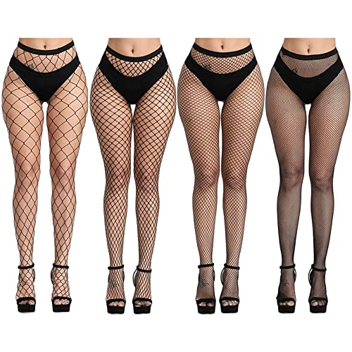 Aomig Netzstrumpfhose Schwarz, 2 PCS Fishnet Stockings glitzer, Elastisch Hohe Taille Strumpfhosen Netzstrümpfe, Fischernetz Strümpfe für Damen (4 PCS) von Aomig