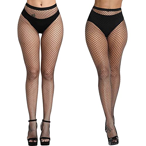 Aomig Netzstrumpfhose Schwarz, 2pcs Fishnet Stockings Strümpfe, Elastisch Hohe Taille Schenkelhohe Strümpfe Strumpfhosen, Mode Strumpfhosen Netzstrümpfe für Damen Alltagskleidung(mitte kleines netz) von Aomig