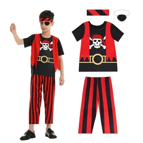 Aomig Piratenkostüm Kinder 4Teiliges Verbessertes Modell Piraten Kostüm Zubehör Piratenkopftuch Pirat Augenklappe Piratentuch Piraten Männer Kinder Verkleidung Piratenset Halloween Karneval Cosplay XL von Aomig