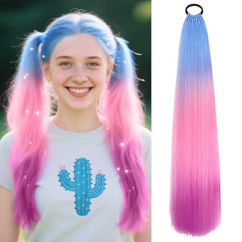 Aomig Ponytail Extension Gradient Braid Extensions mit Haargummi Glattes Haar Bunte Haarsträhnen für Damen Kinder Mädchen Haarsträhnen zum Braiding Hair Einflechten Haar für Party Festival Geschenke-A von Aomig