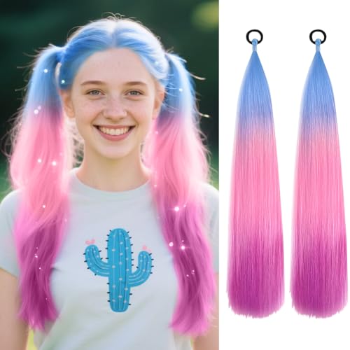 Aomig Ponytail Extension Gradient Braid Extensions mit Haargummi Glattes Haar Bunte Haarsträhnen für Damen Kinder Mädchen Haarsträhnen zum Braiding Hair Einflechten Haar für Party Festival Geschenke-C von Aomig