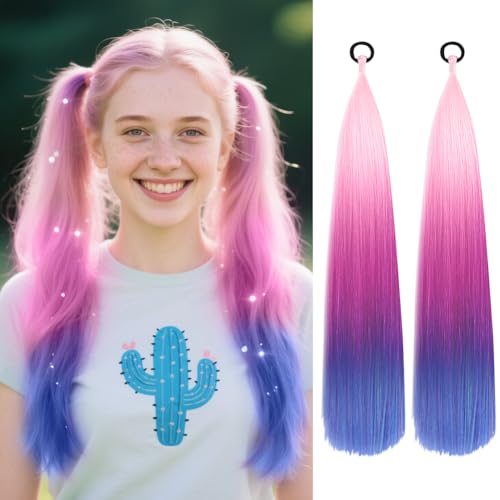 Aomig Ponytail Extension Gradient Braid Extensions mit Haargummi Glattes Haar Bunte Haarsträhnen für Damen Kinder Mädchen Haarsträhnen zum Braiding Hair Einflechten Haar für Party Festival Geschenke-D von Aomig