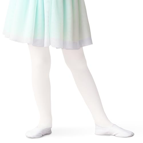 Aomig Strumpfhose Mädchen Ballettstrumpfhose, Microfaser 40 DEN Kinder Ballett Strumpfhose, Weiß Ballet Tights Strumpfhose Ballett Leggings Strümpfe Tanzstrumpfhose mit Fuß für Mädchen 3–7 Jahren von Aomig
