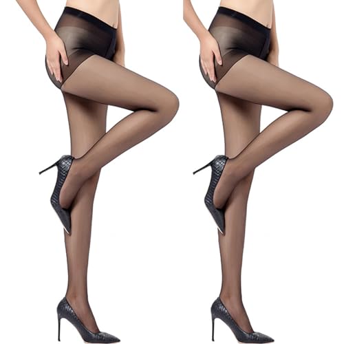 Aomig Damen Strumpfhose, 5 DEN 2 Pcs Strumpfhosen Ultra Leicht Reißfest Transparent, Schwarz Feinstrumpfhose Verstärkten Zehen Breiter Komfortbund Frauen von Aomig