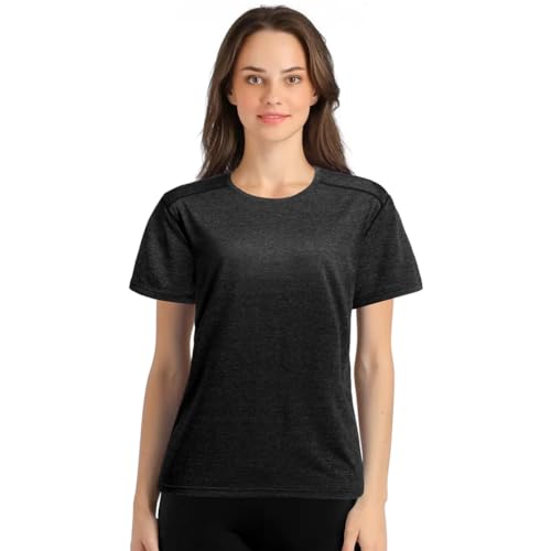 Aomig T-Shirt für Damen, Sommer Einfarbig Activewear Tops Kurzarm, Sportbekleidung Sportshirt Shortsleeve für Damen, Rundhal, Schnell Trocknend, Fitness Yoga Sport Oberteile Funktionsshirt(Dunkelgrau) von Aomig