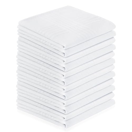 Aomig Taschentücher Damen 12 Stück Taschentücher Stoff Traditionelle Taschentuch Stofftaschentücher für Frauen Einstecktuch Weiss Kleine Handkerchief Wiederverwendbar Hochzeitstaschentuch 40x40cm von Aomig