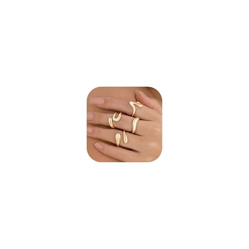 Aonklot Klobige Goldringe für Damen, dickes, stapelbares Ring-Set mit verstellbarem Knöchelring, mutiger Modeschmuck, Geschenk für den täglichen Gebrauch, Metall, Kein Edelstein von Aonklot