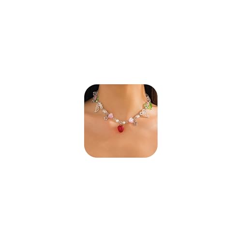 Erdbeer-Halsketten für Damen, Erdbeer-Kurzkuchen-Kostüm, mehrlagige Perlen-Halskette, rosa Schleife, Muschel-Halsketten, Geschenke für Frauen, Metall, Kein Edelstein Erdbeer-Halsketten für Damen, Erdbeer-Kurzkuchen-Kostüm, mehrlagige Perlen-Halskette, rosa Schleife, Muschel-Halsketten, Geschenke für Frauen, Metall, Kein Edelstein von Aonklot