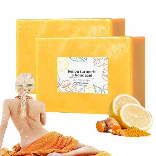 Scentric Glow Turmeric Soap, Lemon Turmeric Kojic Soaps, Lemon Turmeric & Kojic Acid Brightening Soap, Natural Handmade Bar Moisturizing & Soothing Gentle Cleanser Soaps for Men & Women (2) von Aoosecx