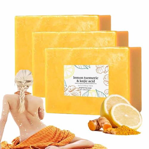 Scentric Glow Turmeric Soap, Lemon Turmeric Kojic Soaps, Lemon Turmeric & Kojic Acid Brightening Soap, Natural Handmade Bar Moisturizing & Soothing Gentle Cleanser Soaps for Men & Women (3) von Aoosecx