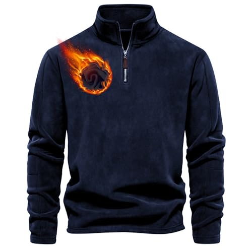 Aoouekul 2025 Herren Fleece Pullover Herbst Winter Microfleece Sweatshirt Warmes Half Zip Winterpullover Fleecepullover Männer (DE/NL/SE/PL, Alphanumerisch, L, Regular, Regular, Marineblau) von Aoouekul