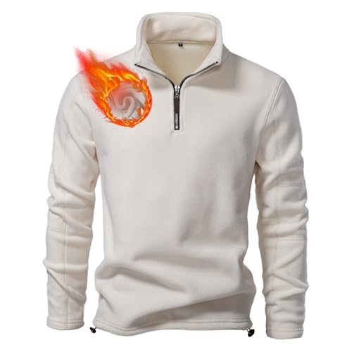 Aoouekul 2025 Herren Fleece Pullover Herbst Winter Microfleece Sweatshirt Warmes Half Zip Winterpullover Fleecepullover Männer (DE/NL/SE/PL, Alphanumerisch, S, Regular, Regular, Weiß) von Aoouekul