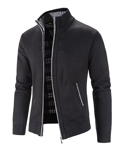 Aoouekul Cardigan Herren Reissverschluss Sweatjacke Winter Ohne Kapuze Zip Strickjacken Warm Stehkragen Strickjacke (DE/NL/SE/PL, Alphanumerisch, L, Regular, Regular, Schwarz) von Aoouekul