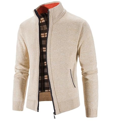 Aoouekul Cardigan Herren Reissverschluss Sweatjacke Winter Ohne Kapuze Zip Strickjacken Warm Stehkragen Strickjacke (DE/NL/SE/PL, Alphanumerisch, XL, Regular, Regular, Aprikose) von Aoouekul